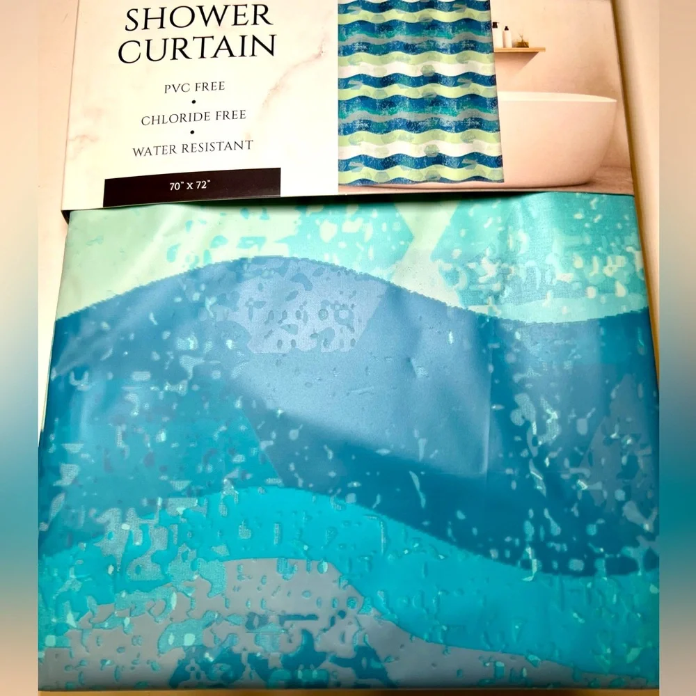 Coastal Ocean Waves Peva Shower Curtain Shades of Blue Wavy Lines